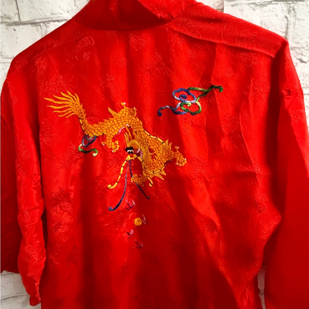 Vintage Chinese/Japanese Embroidered Red Rayon Robe